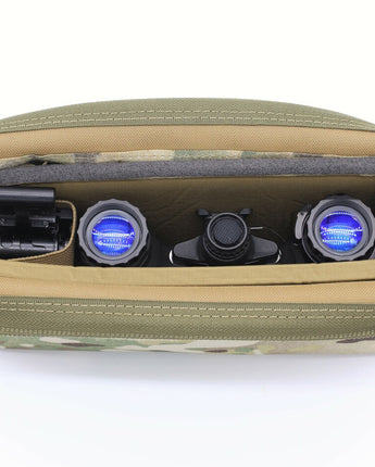 Padded binocular night vision goggle (NVG) case, designed for secure and protective storage. The case ensures cushioned protection for binoculars, safeguarding them from impact and scratches during transport or storage.