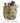 Camouflage pouch with various items on a white background