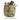 Camouflage pouch with various items on a white background