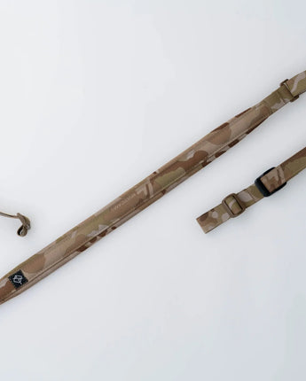 "Image of the Flatline Fiber Co. Padded Rifle Sling, featuring a durable, padded design for enhanced comfort during extended use, with adjustable straps and quick-release buckles for versatile and secure firearm carry."